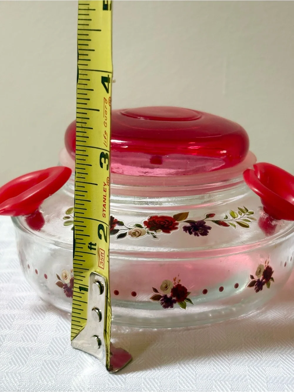 Glass Hummingbird Feeder with Floral Design